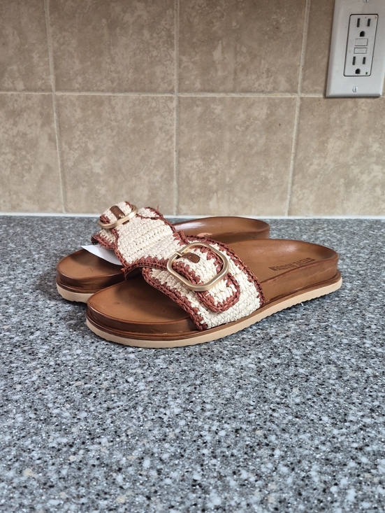 Steve Madden Shoes - Steve Madden Woven Buckle Slide Sandals in Cream and Tan